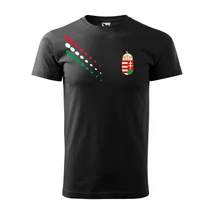 Magyar szurkolói póló fekete, címerrel, nemzeti színű díszítéssel  Magyar szurkolói póló fekete, címerrel, nemzeti színű díszítéssel