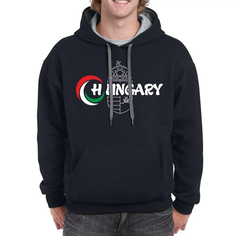 Magyar pulóver bebújós,kapucnis, fekete