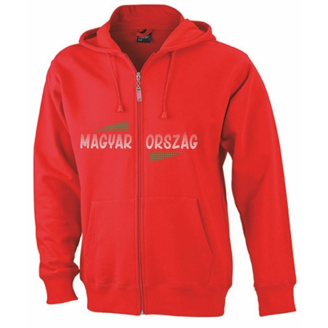 Magyar pulóver zippzáras, kapucnis, piros