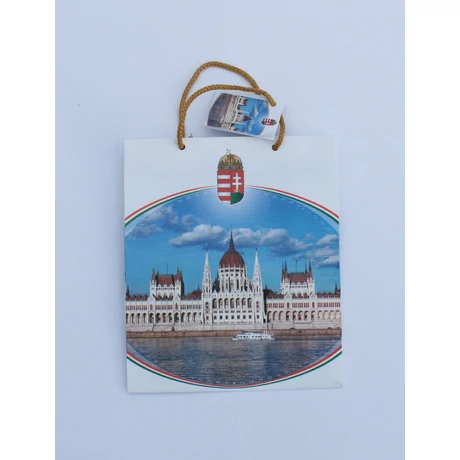 Ajándék dísztasak közepes, magyar címerrel, parlament képpel